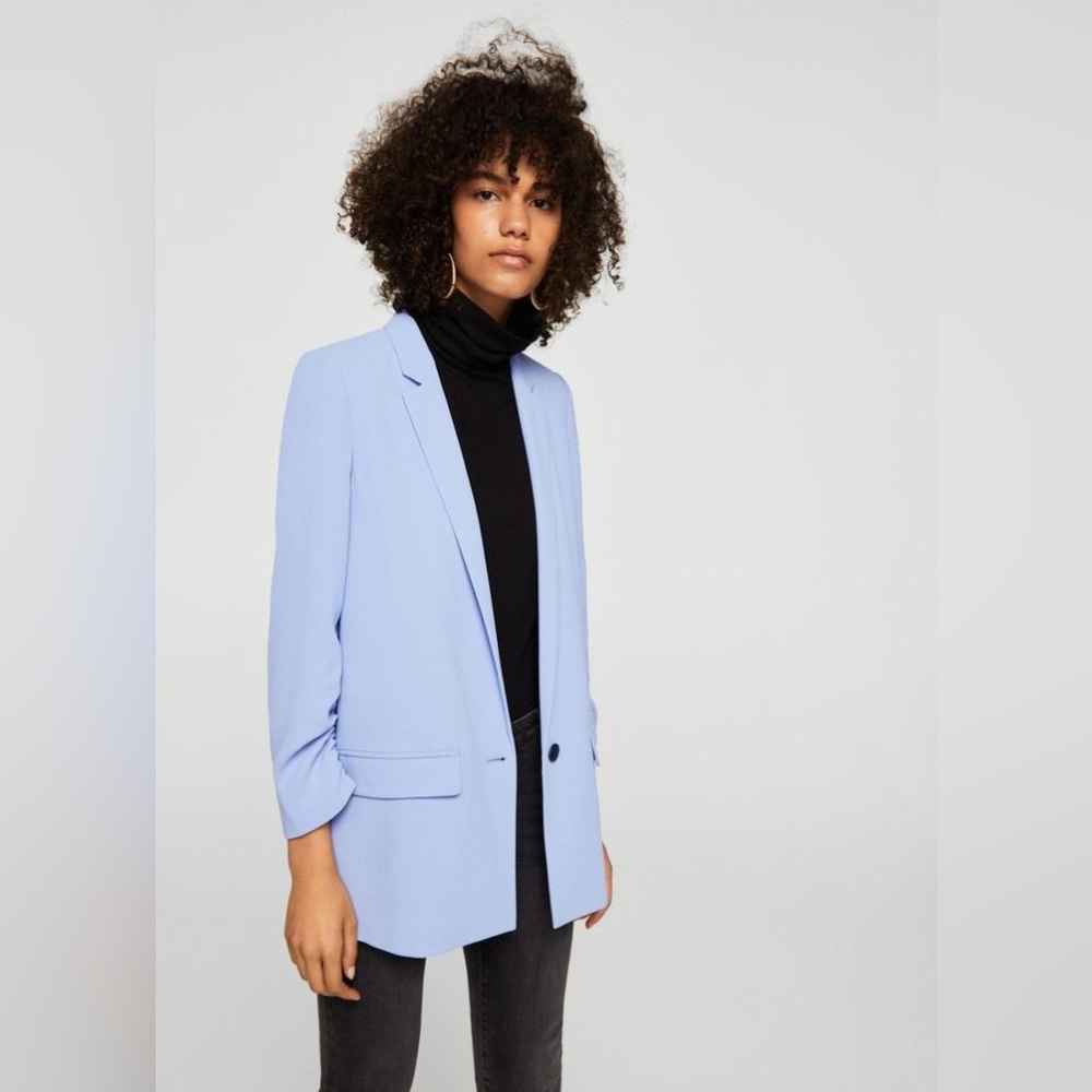 Mango Blue Blazer - Size Small - Light Blue, Ruched Sleeve